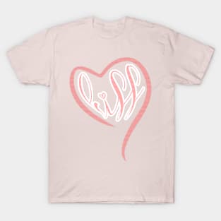 Kiss inside a red heart a reference to Valentine's Day engraving T-Shirt